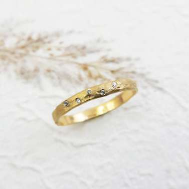 14K solid gold melted wedding band with BLACK diamonds