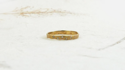 14K solid gold melted wedding band with BLACK diamonds