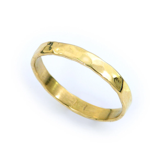 14k yellow gold 3 mm wide hammered band