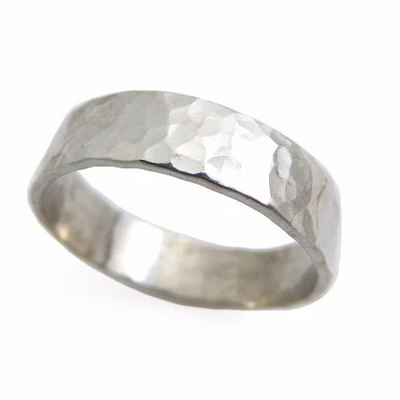 Hammered white gold 6.5mm wedding ring