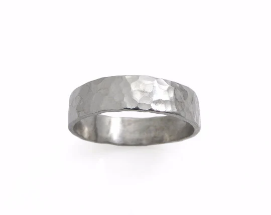 Hammered white gold 6.5mm wedding ring