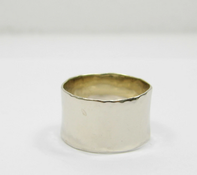 14k Matte hammered white gold 11 mm wide