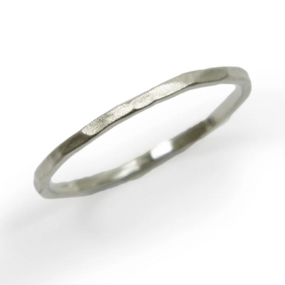 14k white gold 1.3 mm thin hammered band