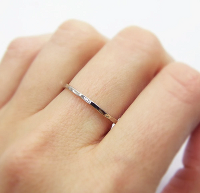 14k white gold 1.3 mm thin hammered band