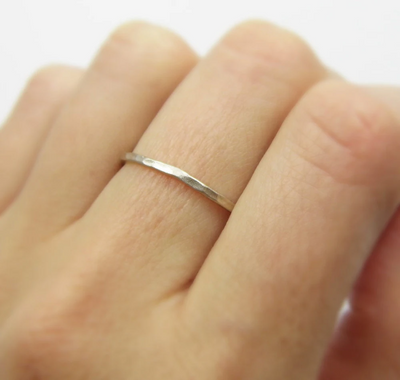 14k white gold 1.3 mm thin hammered band