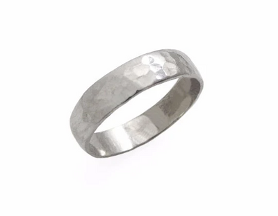 14k white gold 4.8 mm wide matte hammered band