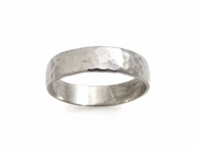 14k white gold 4.8 mm wide matte hammered band