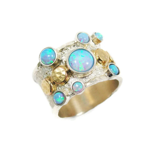 Sterling silver and gold opal ring