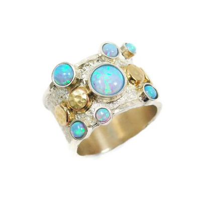 Sterling silver and gold opal ring