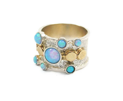 Sterling silver and gold opal ring