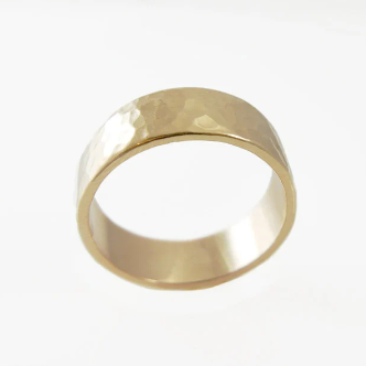 14K Yellow gold Hammered thick wedding ring 7.3mm