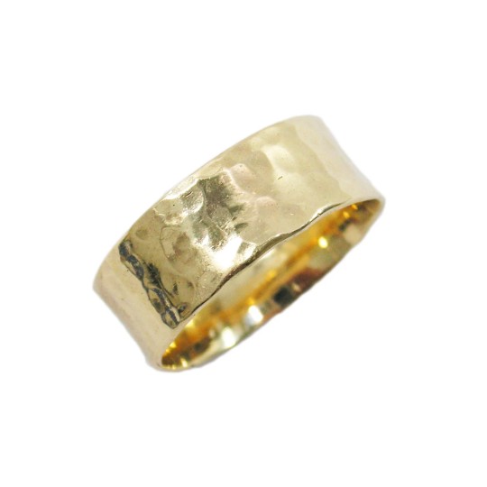 14k yellow gold 7 mm wide shiny hammered band