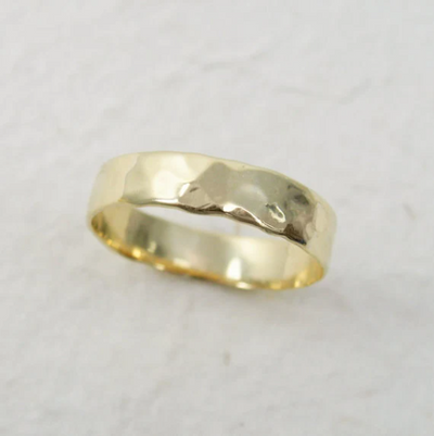 14k yellow gold 5 mm wide hammered band  (297)