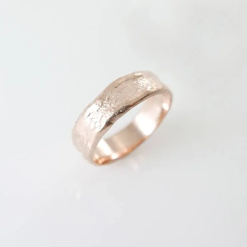 14k Rose gold 5.5 mm wide textured wedding band