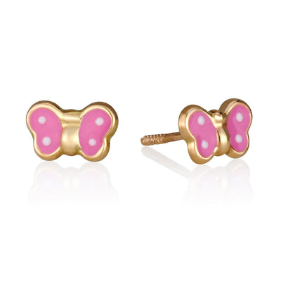 Tiny 14K gold Pink Butterfly earrings