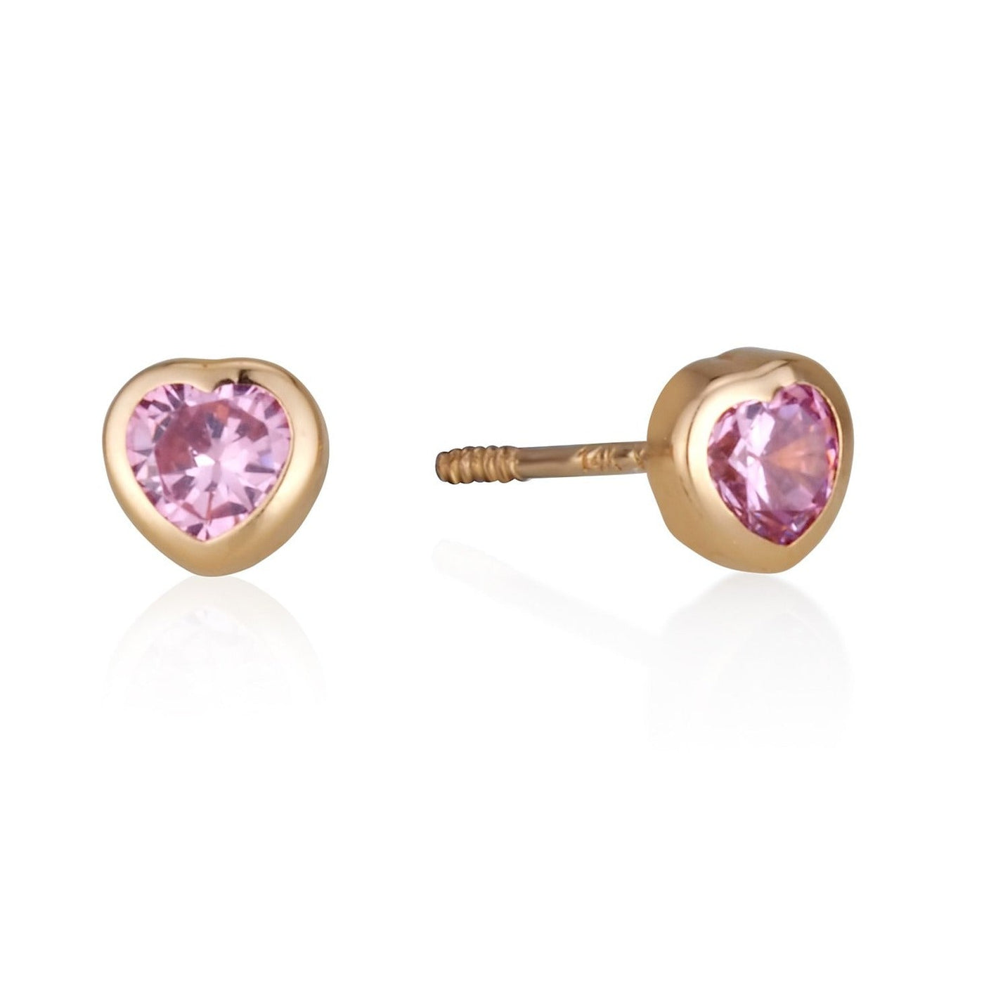 GOLD HEART EARRINGS WITH pink ZIRCON 4.5MM