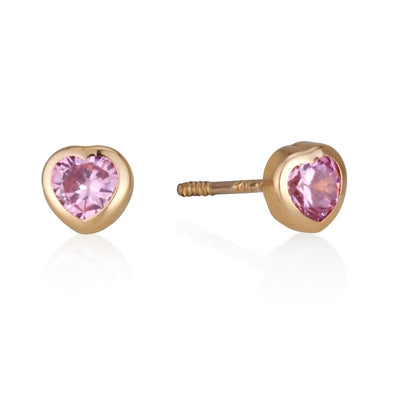 GOLD HEART EARRINGS WITH pink ZIRCON 4.5MM