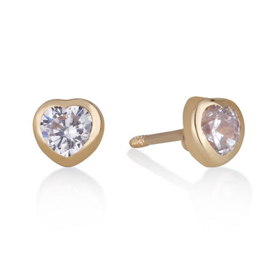 Gold heart earrings with zircon 4.5mm