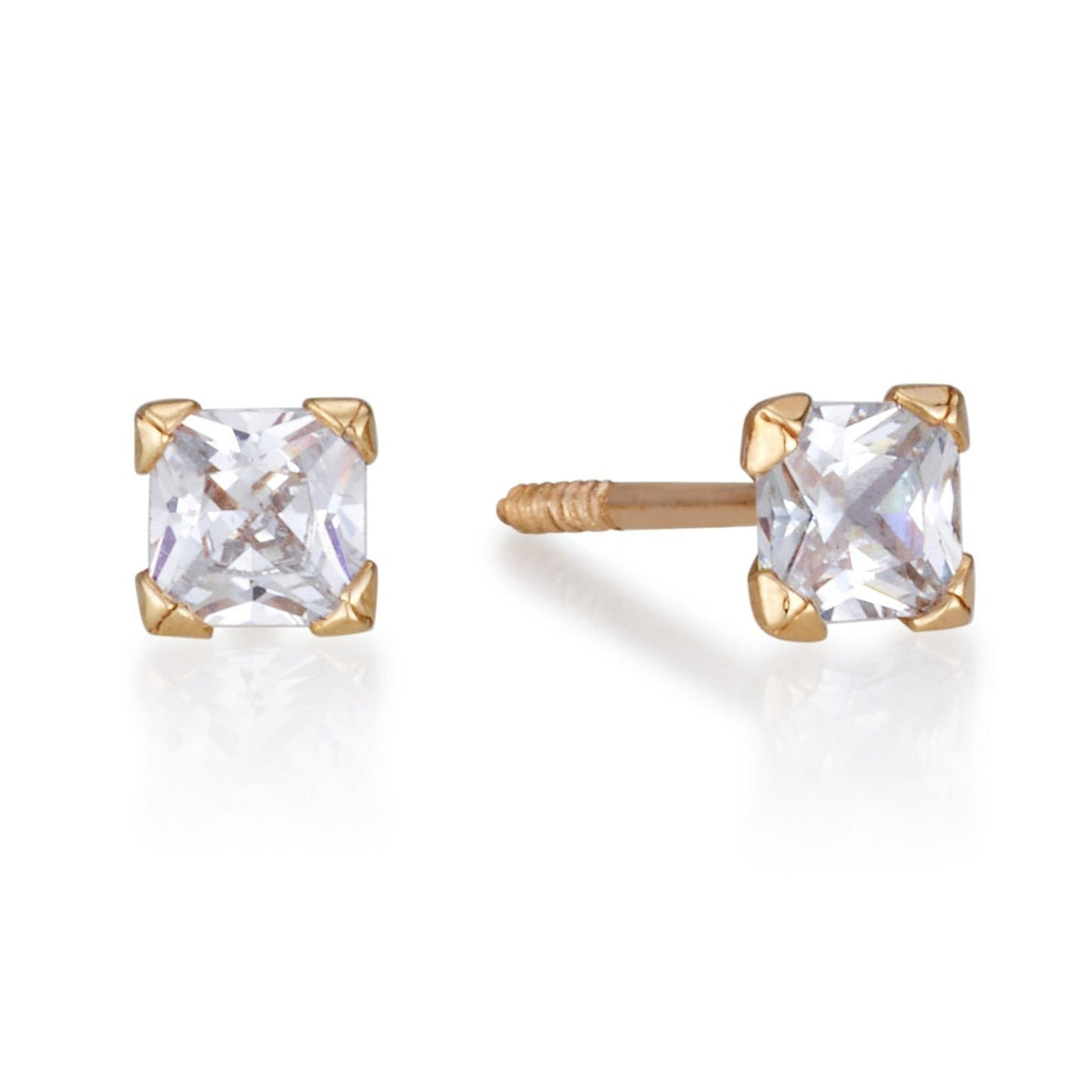 3mm yellow gold stud earrings with zircon