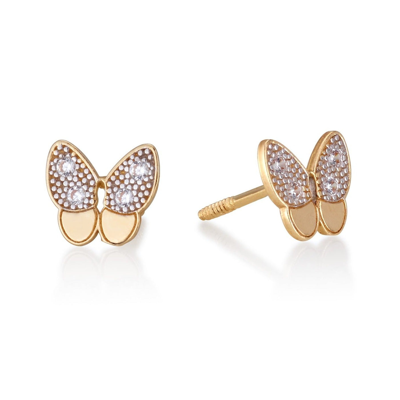 GOLD 6mm BUTTERFLY STUDS WITH ZIRCON