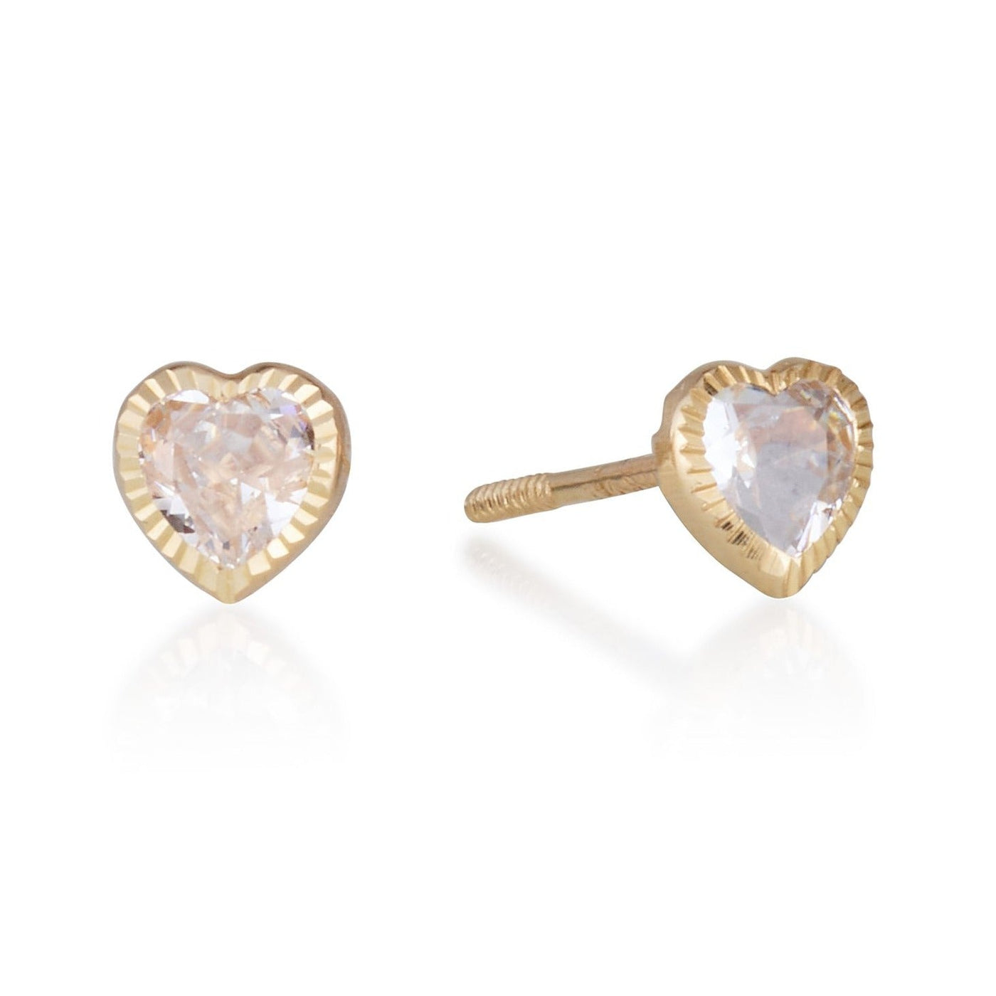 YELLOW GOLD HEART STUDS with zarcon