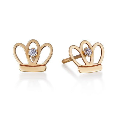 Gold crown stud earrings with zircon