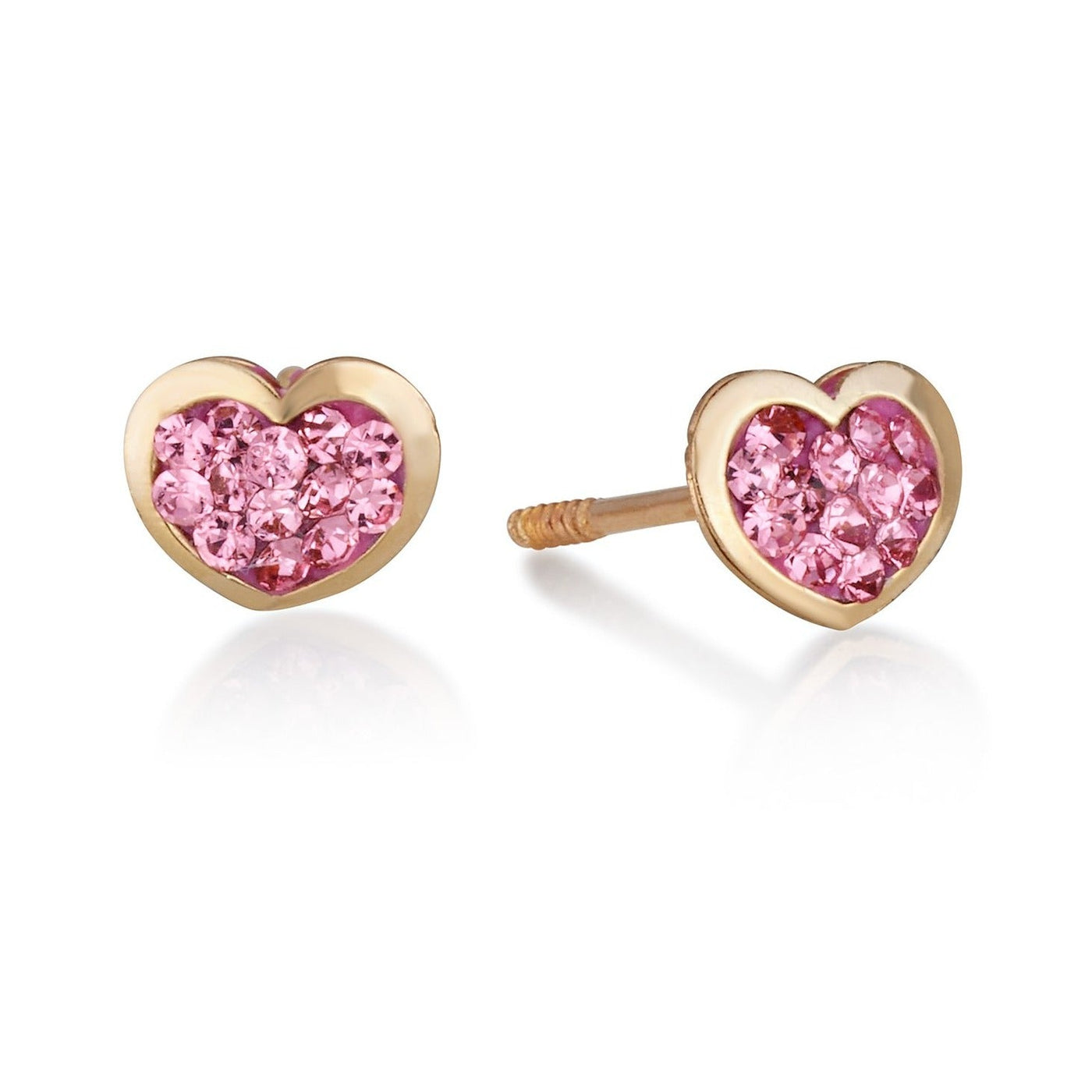 YELLOW GOLD 5.5mm HEART STUDS WITH PINK ZIRCON