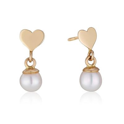 GOLD HEART EARRINGS WITH pearl