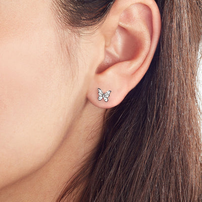 white gold butterfly studs with zircon