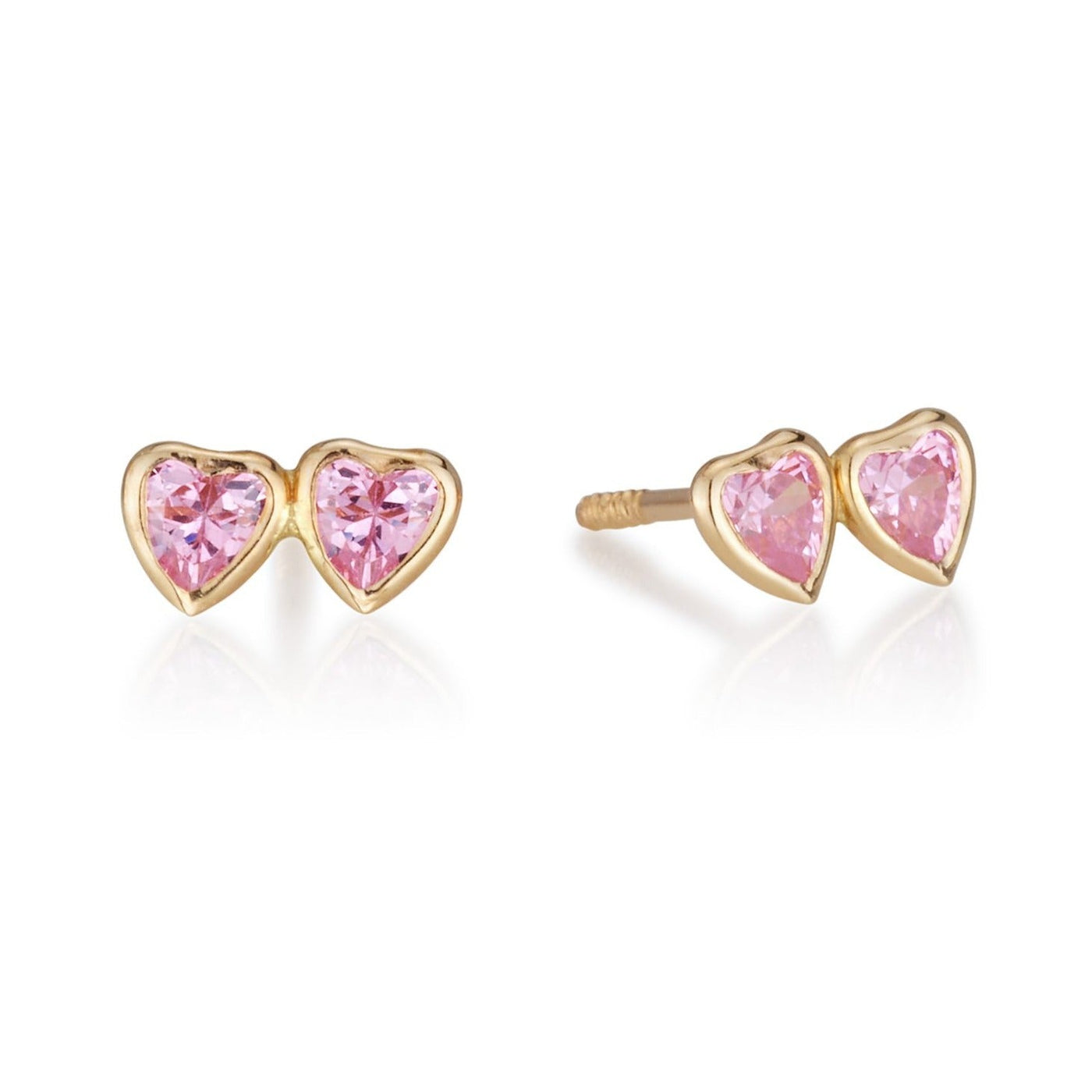 TWO HEARTS EARRINGS WITH PINK ZIRCONS