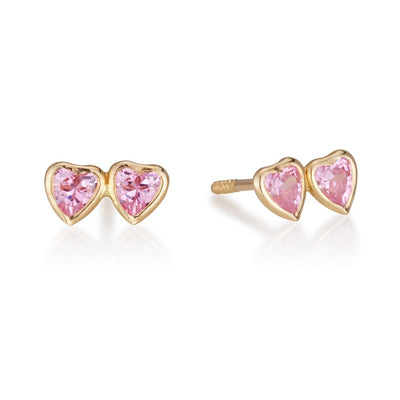 TWO HEARTS EARRINGS WITH PINK ZIRCONS