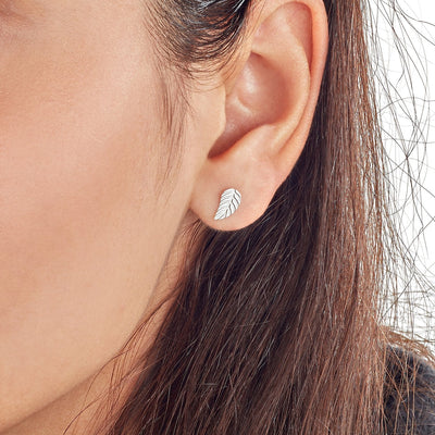 small white gold LEAF-SHAPED STUD EARRINGS