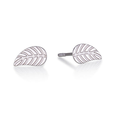 small white gold LEAF-SHAPED STUD EARRINGS