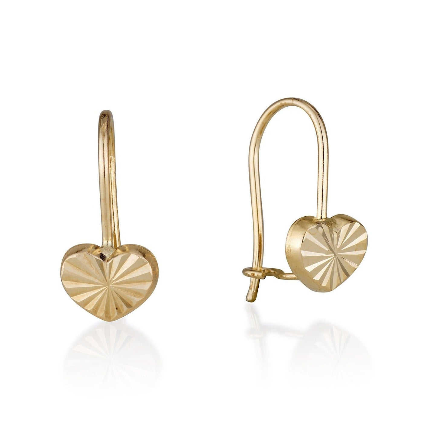 Gold heart dangle earrings with zircon