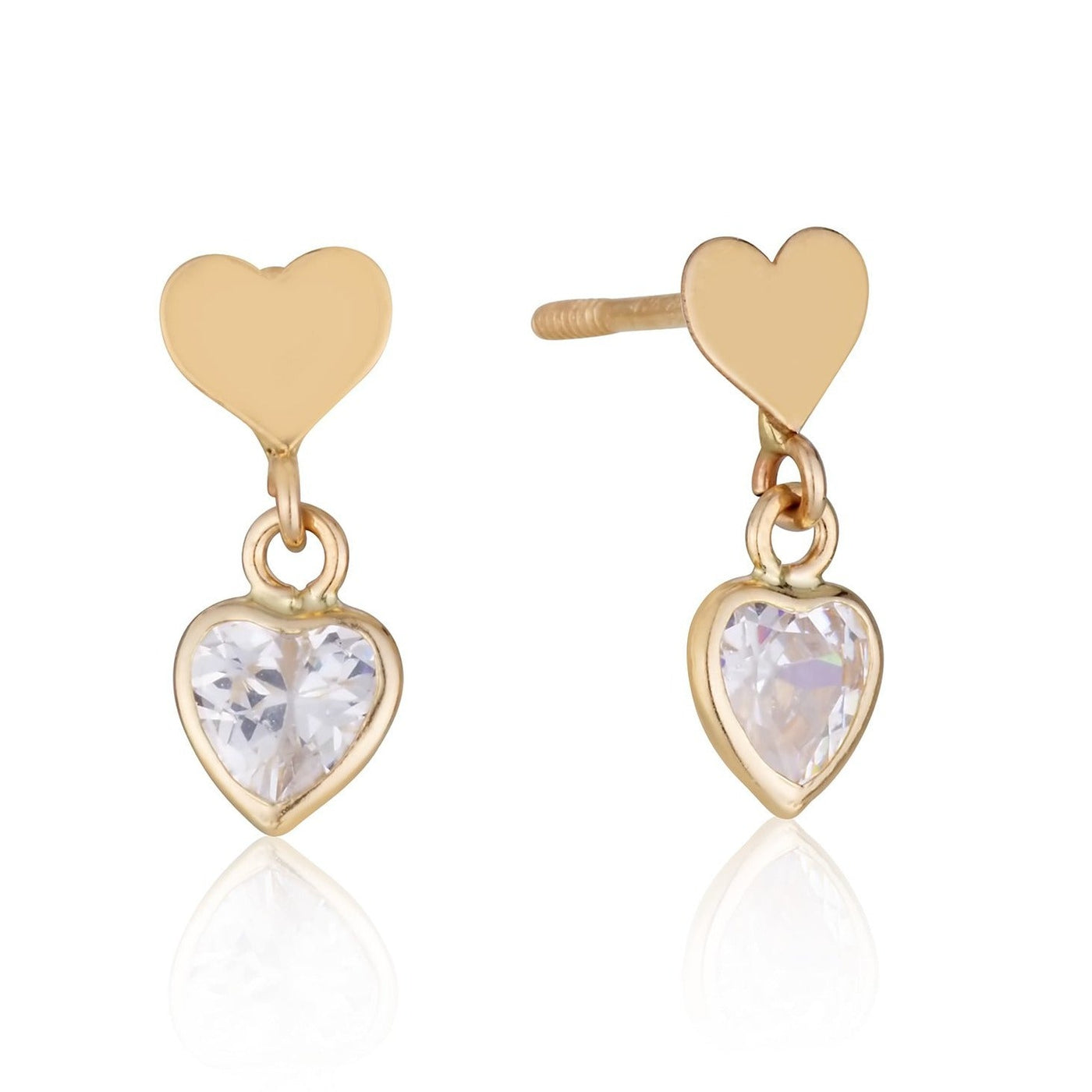 GOLD HEART EARRINGS WITH HEART ZIRCON