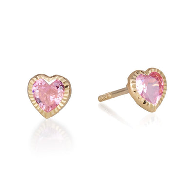 YELLOW GOLD HEART STUDS WITH Pink Zircon