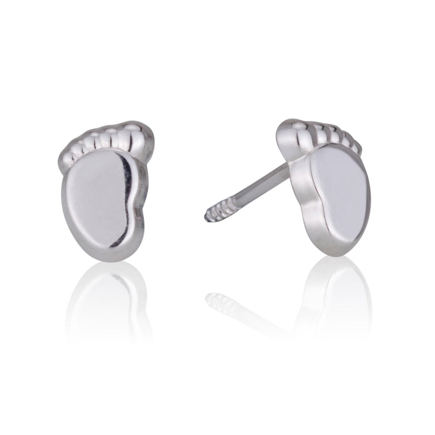 White gold stud earrings in the shape of a baby's foot