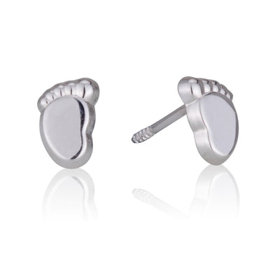 gold stud earrings in the shape of a baby's foot