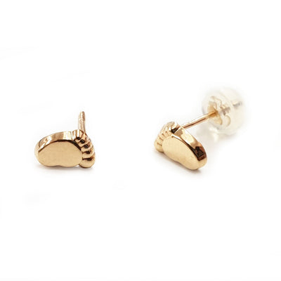 White gold stud earrings in the shape of a baby's foot