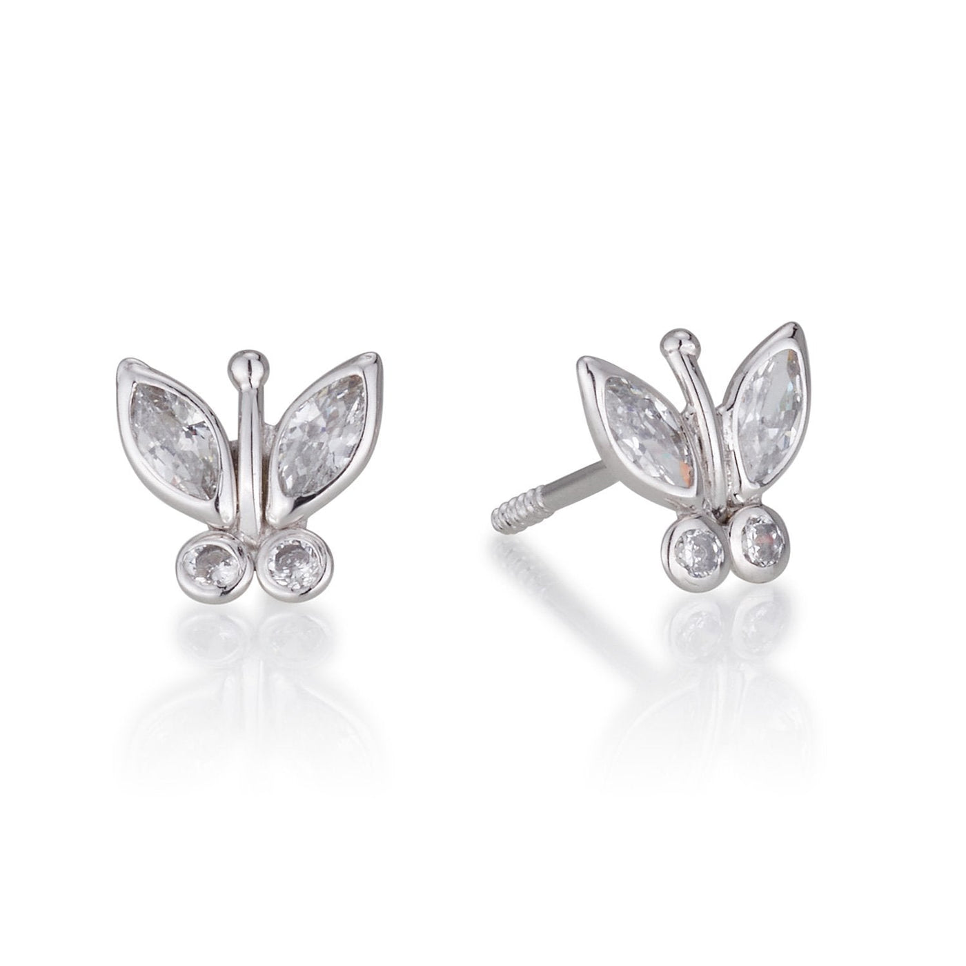 WHITE GOLD BUTTERFLY STUDS WITH CLEAR ZIRCON