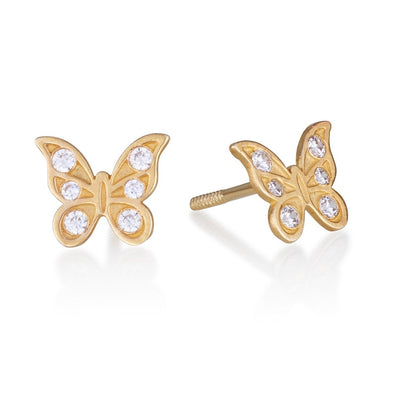 white gold butterfly studs with zircon