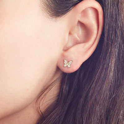 gold butterfly studs with zircon