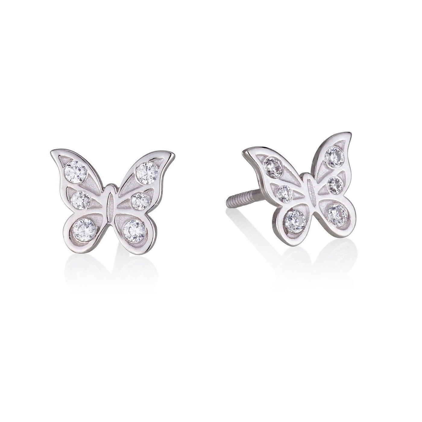 white gold butterfly studs with zircon