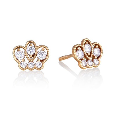 Gold crown stud earrings with zircon