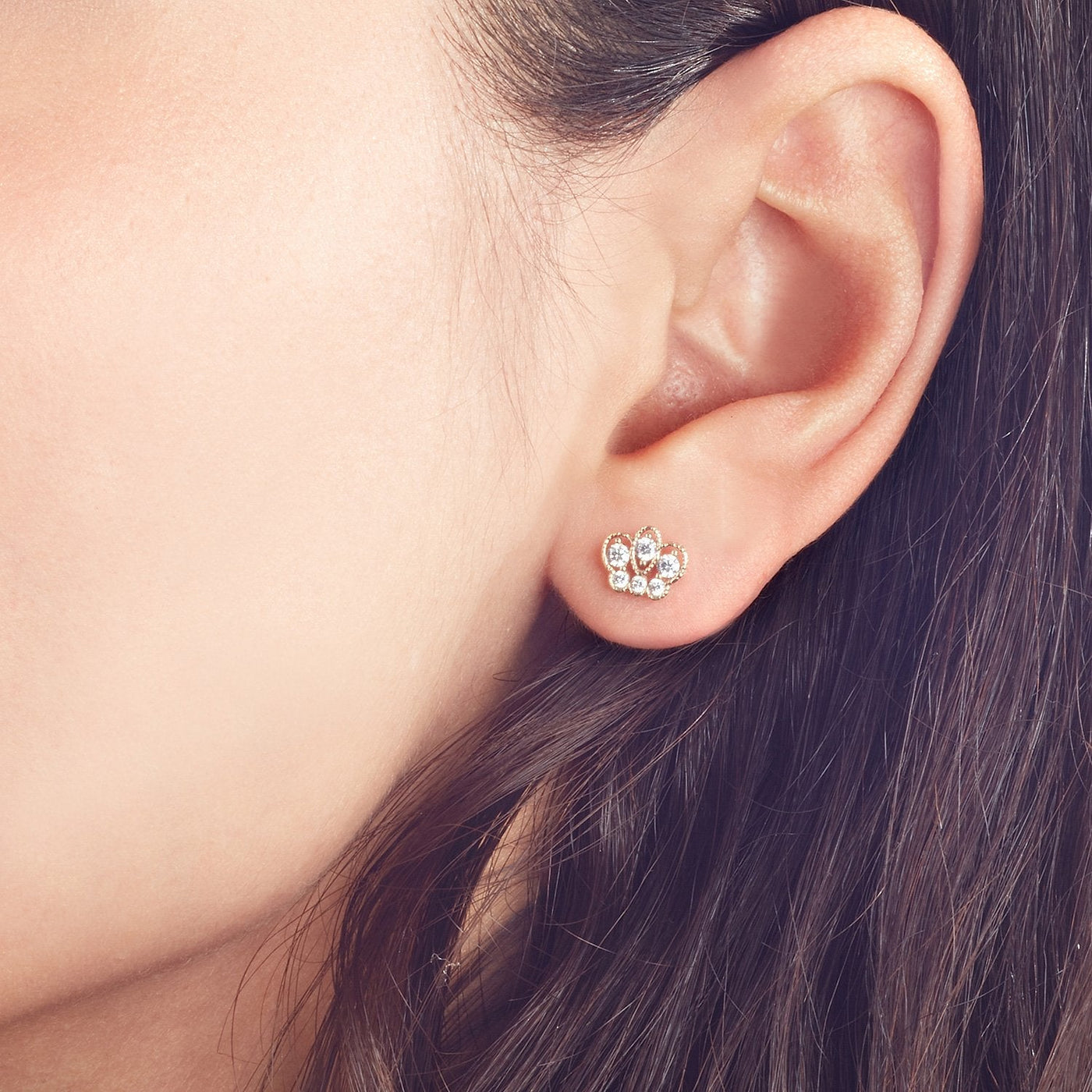 Gold crown stud earrings with zircon