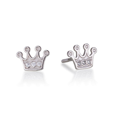 white gold crown earrings with zircon