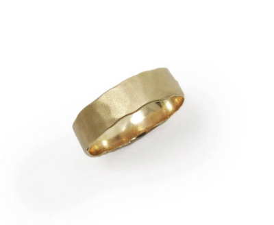 Matte 18k yellow gold 5 mm wide hammered band  (297)