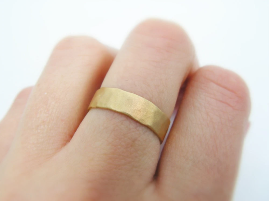 Matte 18k yellow gold 5 mm wide hammered band  (297)