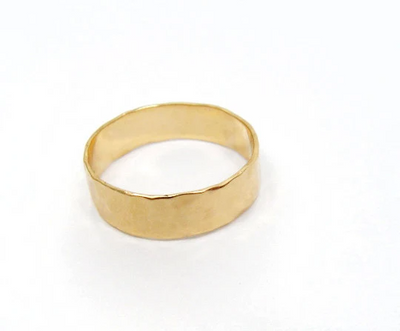 Matte 18k yellow gold 5 mm wide hammered band  (297)