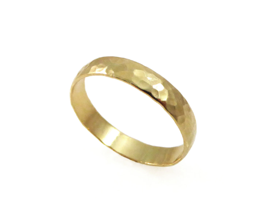 14k yellow gold 4 mm wide hammered band (2136)